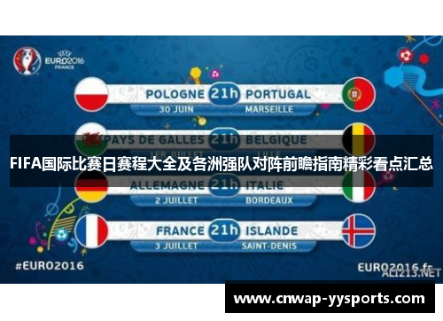 FIFA国际比赛日赛程大全及各洲强队对阵前瞻指南精彩看点汇总